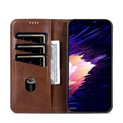 For iPhone 16e AZNS Magnetic Calf Texture Flip Leather Phone Case(Dark Brown) - iPhone 16e Cases by AZNS | Online Shopping UK | buy2fix