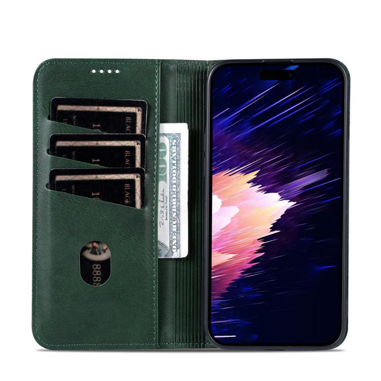 For iPhone 16e AZNS Magnetic Calf Texture Flip Leather Phone Case(Dark Green) - iPhone 16e Cases by AZNS | Online Shopping UK | buy2fix