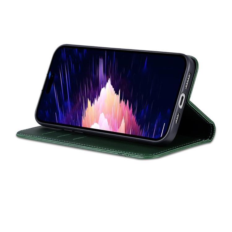 For iPhone 16e AZNS Magnetic Calf Texture Flip Leather Phone Case(Dark Green) - iPhone 16e Cases by AZNS | Online Shopping UK | buy2fix