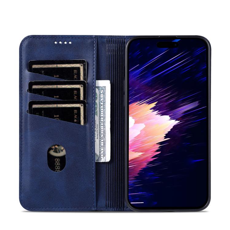 For iPhone 16e AZNS Magnetic Calf Texture Flip Leather Phone Case(Dark Blue) - iPhone 16e Cases by AZNS | Online Shopping UK | buy2fix