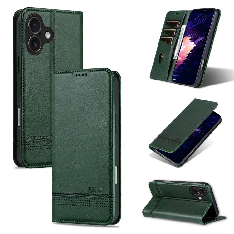 For iPhone 17 AZNS Magnetic Calf Texture Flip Leather Phone Case(Dark Green) - iPhone 17 Cases by AZNS | Online Shopping UK | buy2fix