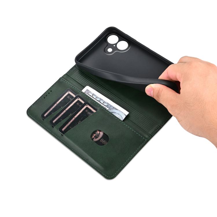 For iPhone 17 AZNS Magnetic Calf Texture Flip Leather Phone Case(Dark Green) - iPhone 17 Cases by AZNS | Online Shopping UK | buy2fix