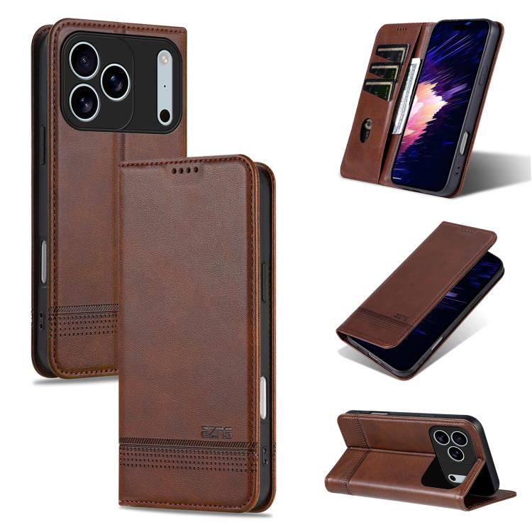 For iPhone 17 Pro AZNS Magnetic Calf Texture Flip Leather Phone Case(Dark Brown) - iPhone 17 Pro Cases by AZNS | Online Shopping UK | buy2fix
