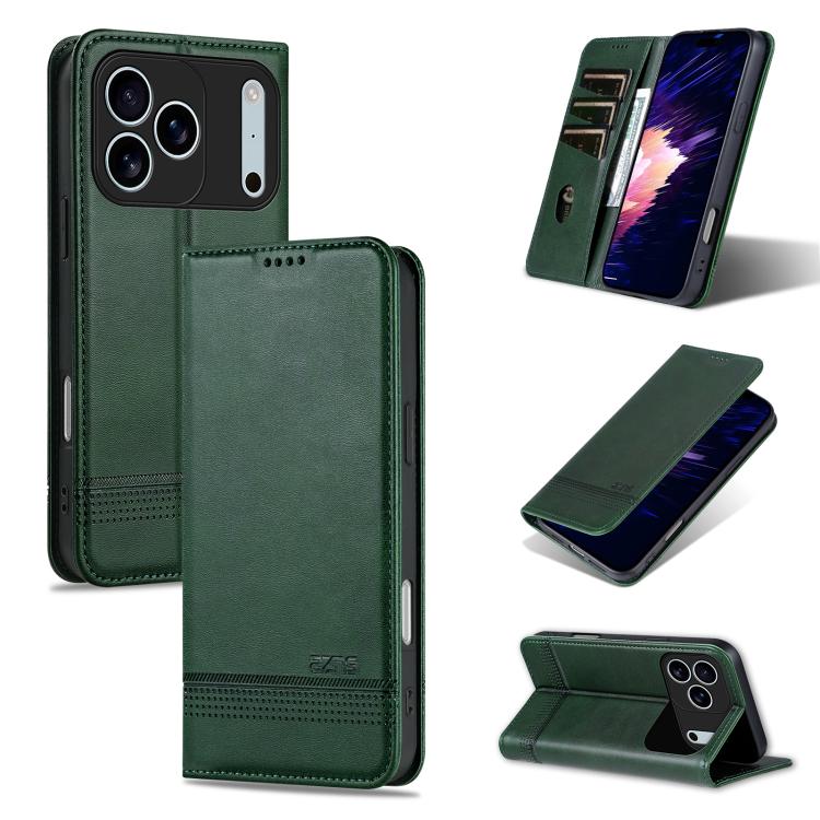 For iPhone 17 Pro AZNS Magnetic Calf Texture Flip Leather Phone Case(Dark Green) - iPhone 17 Pro Cases by AZNS | Online Shopping UK | buy2fix