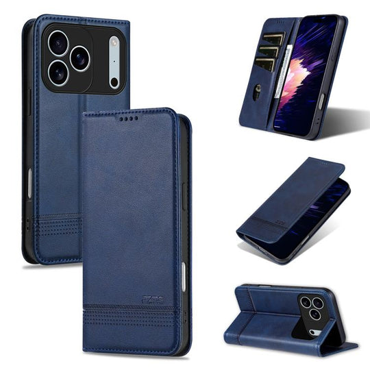 For iPhone 17 Pro AZNS Magnetic Calf Texture Flip Leather Phone Case(Dark Blue)