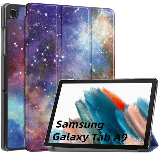 For Samsung Galaxy Tab A9 Custer Painted 3-Fold Holder Smart Leather Tablet Case(Galaxy Nebula) - Galaxy Tab A9 by buy2fix | Online Shopping UK | buy2fix