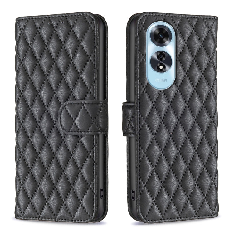 For OPPO A60 Diamond Lattice Wallet Leather Flip Phone Case(Black) - OPPO Cases by buy2fix | Online Shopping UK | buy2fix