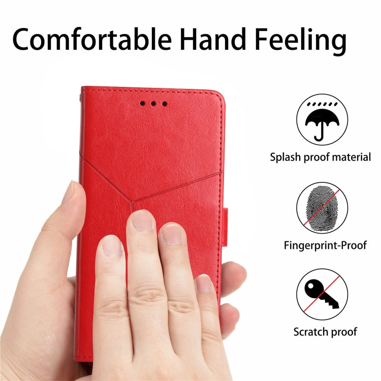 For Motorola Moto G Play 4G 2024 HT01 Y-shaped Pattern Flip Leather Phone Case(Red) - Motorola Cases by buy2fix | Online Shopping UK | buy2fix