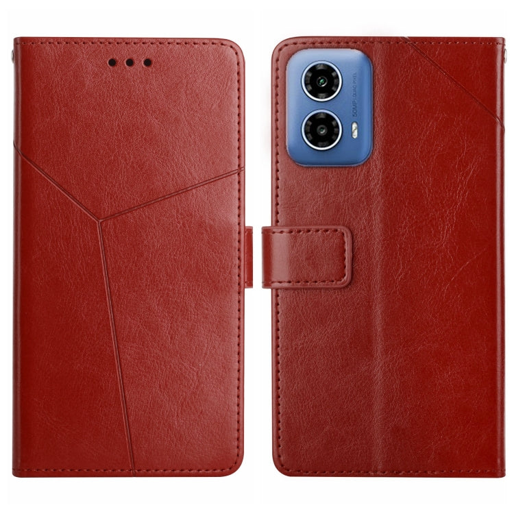 For Motorola Moto G Stylus 5G 2024 HT01 Y-shaped Pattern Flip Leather Phone Case(Brown) - Motorola Cases by buy2fix | Online Shopping UK | buy2fix