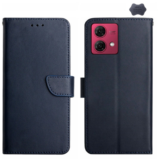 For Motorola Moto G84 Genuine Leather Fingerprint-proof Horizontal Flip Phone Case(Blue) - Motorola Cases by buy2fix | Online Shopping UK | buy2fix