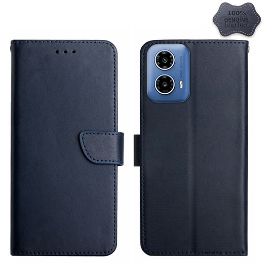For Motorola Moto G34 5G Genuine Leather Fingerprint-proof Horizontal Flip Phone Case(Blue) - Motorola Cases by buy2fix | Online Shopping UK | buy2fix