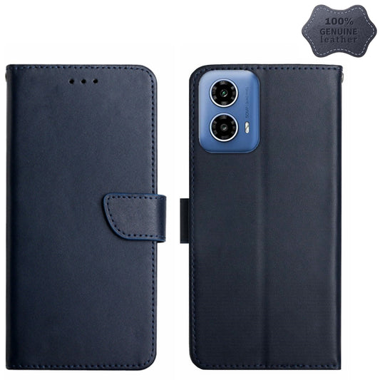 For Motorola Moto G04 / G24 Genuine Leather Fingerprint-proof Horizontal Flip Phone Case(Blue) - Motorola Cases by buy2fix | Online Shopping UK | buy2fix