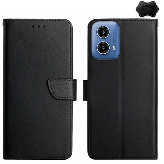 For Motorola Moto G35 5G Genuine Leather Fingerprint-proof Horizontal Flip Phone Case(Black) - Motorola Cases by buy2fix | Online Shopping UK | buy2fix