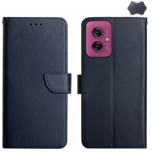 For Motorola Moto G55 5G Genuine Leather Fingerprint-proof Horizontal Flip Phone Case(Blue) - Motorola Cases by buy2fix | Online Shopping UK | buy2fix