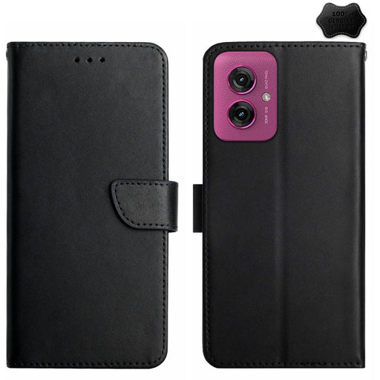 For Motorola Moto G55 5G Genuine Leather Fingerprint-proof Horizontal Flip Phone Case(Black) - Motorola Cases by buy2fix | Online Shopping UK | buy2fix