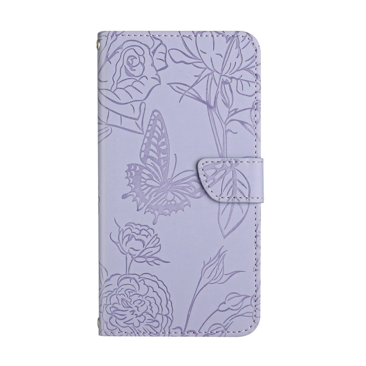 For Motorola Moto G54 HT03 Skin Feel Butterfly Embossed Flip Leather Phone Case(Purple) - Motorola Cases by buy2fix | Online Shopping UK | buy2fix