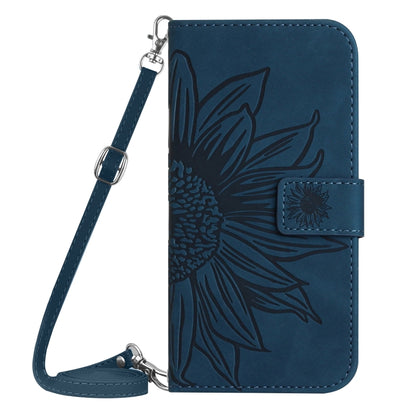 For Motorola Moto G Play 5G 2024 HT04 Skin Feel Sun Flower Embossed Flip Leather Phone Case with Lanyard(Inky Blue) - Motorola Cases by buy2fix | Online Shopping UK | buy2fix