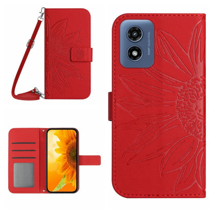 For Motorola Moto G Play 5G 2024 HT04 Skin Feel Sun Flower Embossed Flip Leather Phone Case with Lanyard(Red) - Motorola Cases by buy2fix | Online Shopping UK | buy2fix