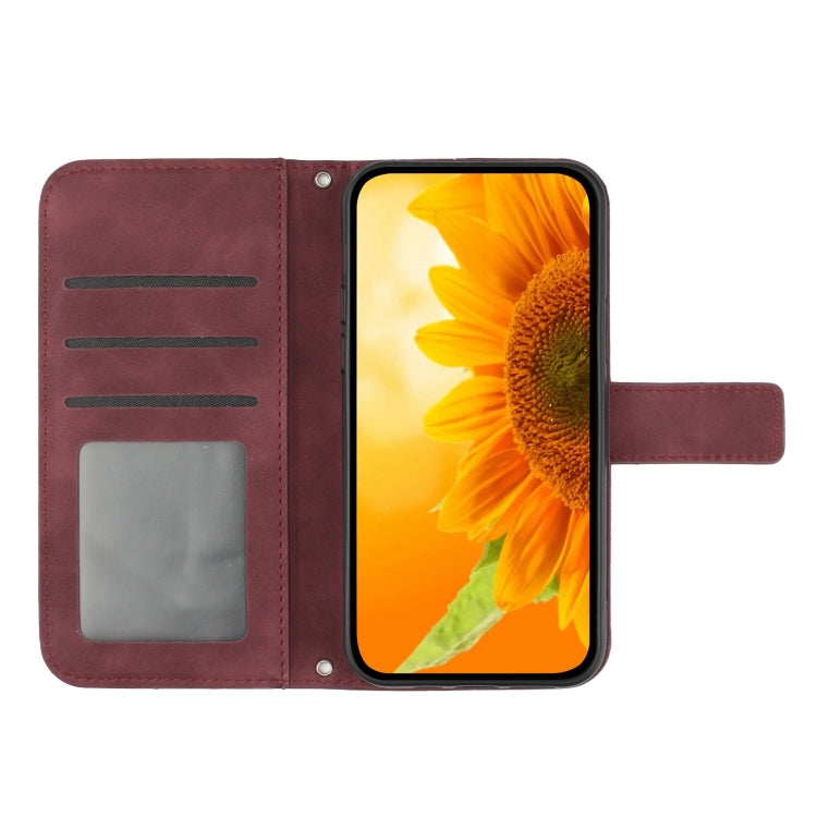 For Motorola Moto G Stylus 5G 2024 HT04 Skin Feel Sun Flower Embossed Flip Leather Phone Case with Lanyard(Wine Red) - Motorola Cases by buy2fix | Online Shopping UK | buy2fix
