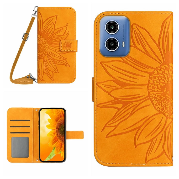 For Motorola Edge 5G 2024 HT04 Skin Feel Sun Flower Embossed Flip Leather Phone Case with Lanyard(Yellow) - Motorola Cases by buy2fix | Online Shopping UK | buy2fix