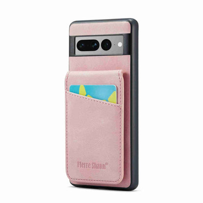 For Google Pixel 8 Pro Fierre Shann Crazy Horse Card Holder Back Cover PU Phone Case(Pink) by FIERRE SHANN