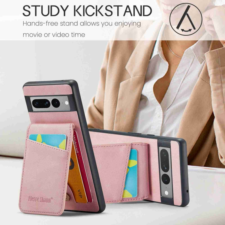 For Google Pixel 8 Pro Fierre Shann Crazy Horse Card Holder Back Cover PU Phone Case(Pink) by FIERRE SHANN