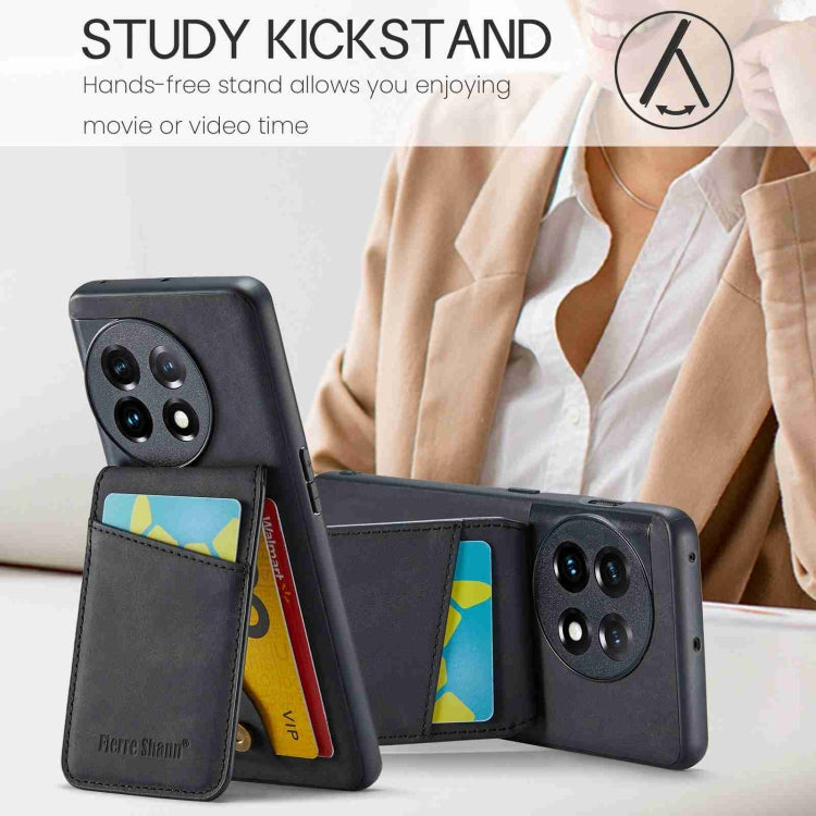 For OnePlus 11 Fierre Shann Crazy Horse Card Holder Back Cover PU Phone Case(Black) by FIERRE SHANN