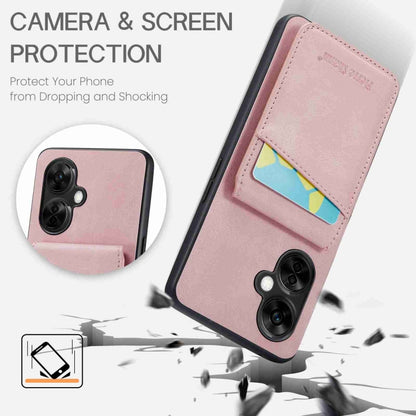 For OnePlus Nord CE 3 / CE 3 Lite Fierre Shann Crazy Horse Card Holder Back Cover PU Phone Case(Pink) - OnePlus Cases by FIERRE SHANN | Online Shopping UK | buy2fix