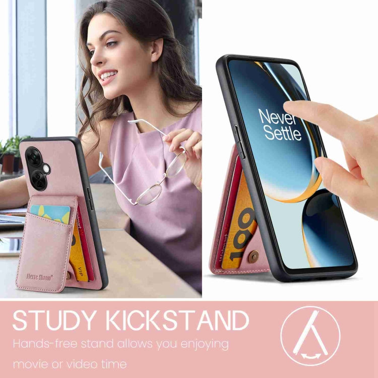 For OnePlus Nord CE 3 / CE 3 Lite Fierre Shann Crazy Horse Card Holder Back Cover PU Phone Case(Pink) - OnePlus Cases by FIERRE SHANN | Online Shopping UK | buy2fix