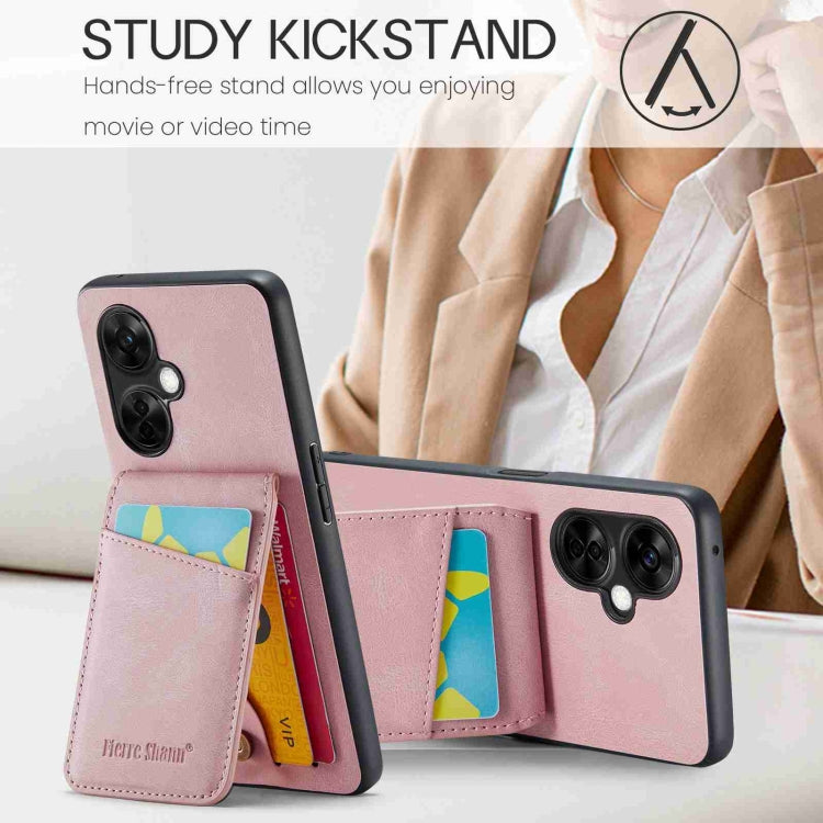 For OnePlus Nord CE 3 / CE 3 Lite Fierre Shann Crazy Horse Card Holder Back Cover PU Phone Case(Pink) - OnePlus Cases by FIERRE SHANN | Online Shopping UK | buy2fix