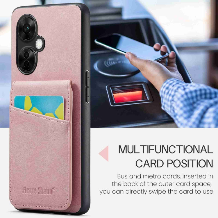 For OnePlus Nord CE 3 / CE 3 Lite Fierre Shann Crazy Horse Card Holder Back Cover PU Phone Case(Pink) - OnePlus Cases by FIERRE SHANN | Online Shopping UK | buy2fix