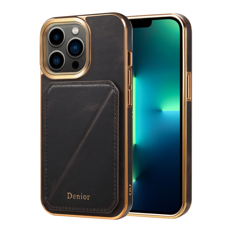 For iPhone 13 Pro Max Denior Oil Wax Leather Electroplating Card Slot Holder Phone Case(Black) - iPhone 13 Pro Max Cases by Denior | Online Shopping UK | buy2fix