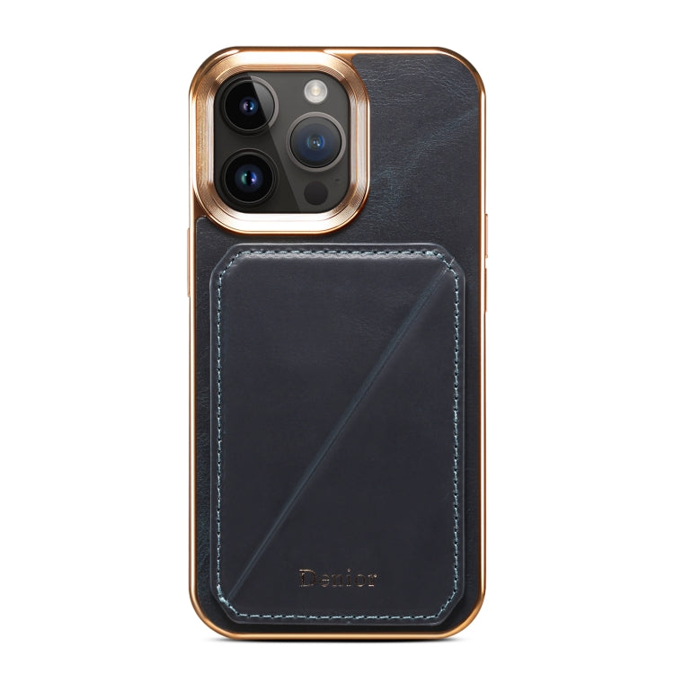 For iPhone 14 Denior Oil Wax Leather Electroplating Card Slot Holder Phone Case(Blue) - iPhone 14 Cases by Denior | Online Shopping UK | buy2fix