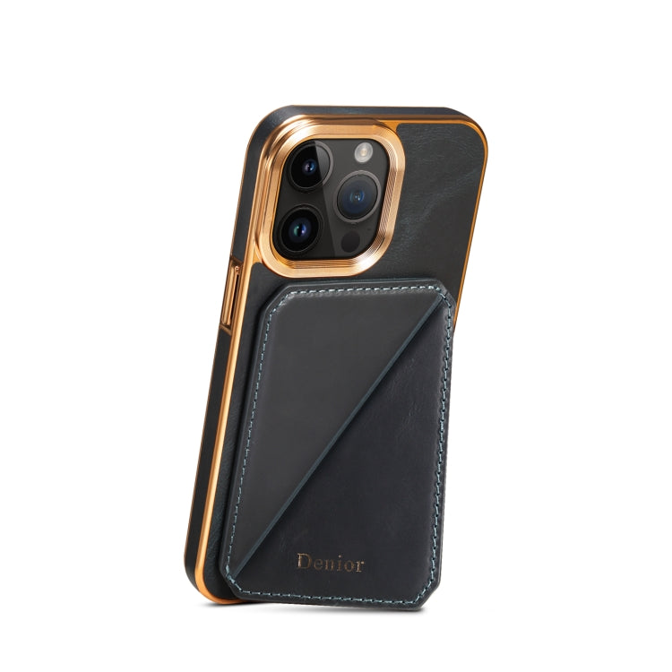 For iPhone 14 Denior Oil Wax Leather Electroplating Card Slot Holder Phone Case(Blue) - iPhone 14 Cases by Denior | Online Shopping UK | buy2fix