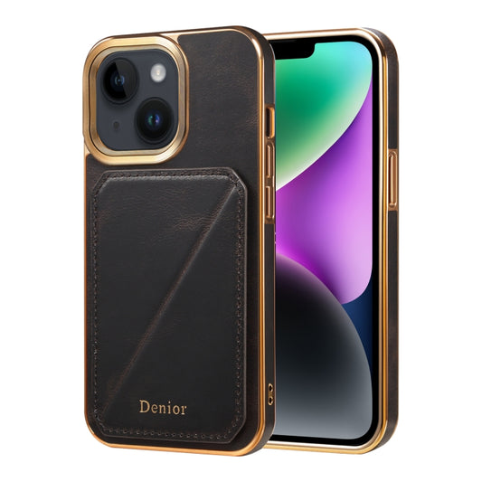 For iPhone 14 Plus Denior Oil Wax Leather Electroplating Card Slot Holder Phone Case(Black) - iPhone 14 Plus Cases by Denior | Online Shopping UK | buy2fix