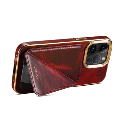 For iPhone 14 Plus Denior Oil Wax Leather Electroplating Card Slot Holder Phone Case(Red) - iPhone 14 Plus Cases by Denior | Online Shopping UK | buy2fix