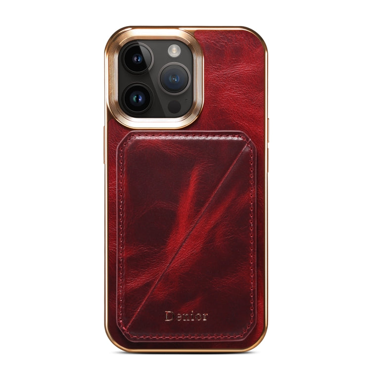 For iPhone 14 Pro Denior Oil Wax Leather Electroplating Card Slot Holder Phone Case(Red) - iPhone 14 Pro Cases by Denior | Online Shopping UK | buy2fix