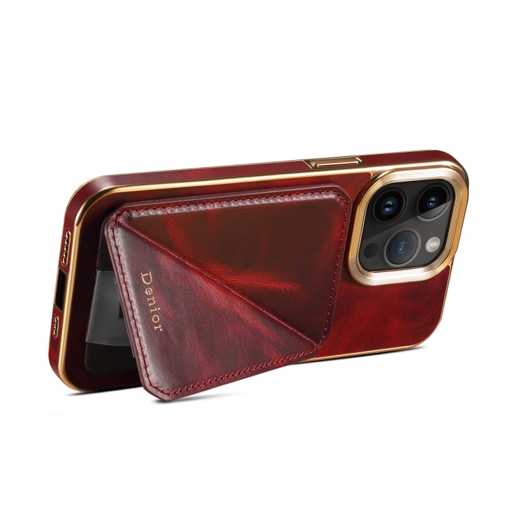 For iPhone 14 Pro Denior Oil Wax Leather Electroplating Card Slot Holder Phone Case(Red) - iPhone 14 Pro Cases by Denior | Online Shopping UK | buy2fix
