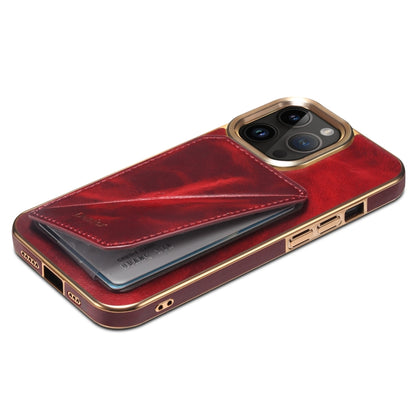 For iPhone 14 Pro Denior Oil Wax Leather Electroplating Card Slot Holder Phone Case(Red) - iPhone 14 Pro Cases by Denior | Online Shopping UK | buy2fix