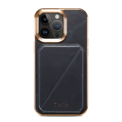 For iPhone 14 Pro Denior Oil Wax Leather Electroplating Card Slot Holder Phone Case(Blue) - iPhone 14 Pro Cases by Denior | Online Shopping UK | buy2fix