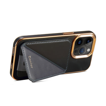 For iPhone 14 Pro Denior Oil Wax Leather Electroplating Card Slot Holder Phone Case(Blue) - iPhone 14 Pro Cases by Denior | Online Shopping UK | buy2fix