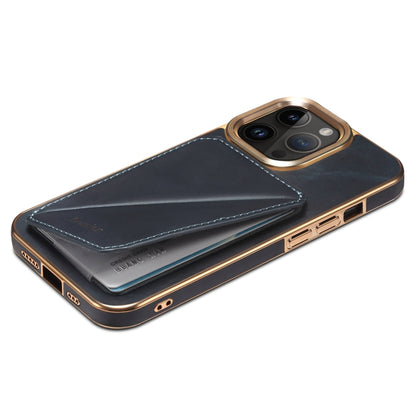 For iPhone 14 Pro Denior Oil Wax Leather Electroplating Card Slot Holder Phone Case(Blue) - iPhone 14 Pro Cases by Denior | Online Shopping UK | buy2fix