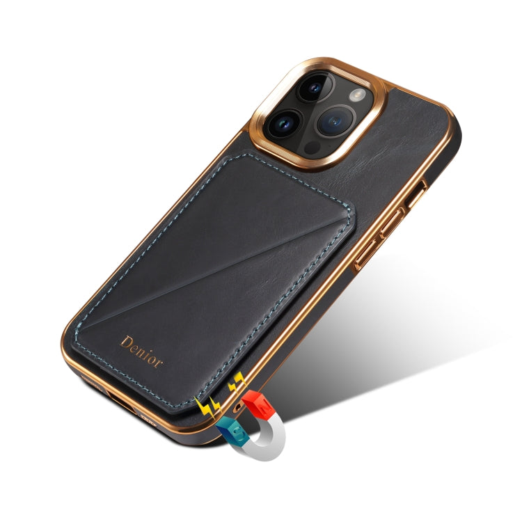 For iPhone 14 Pro Denior Oil Wax Leather Electroplating Card Slot Holder Phone Case(Blue) - iPhone 14 Pro Cases by Denior | Online Shopping UK | buy2fix