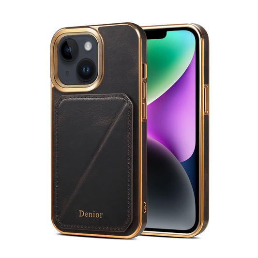 For iPhone 15 Plus Denior Oil Wax Leather Electroplating Card Slot Holder Phone Case(Black) - iPhone 15 Plus Cases by Denior | Online Shopping UK | buy2fix