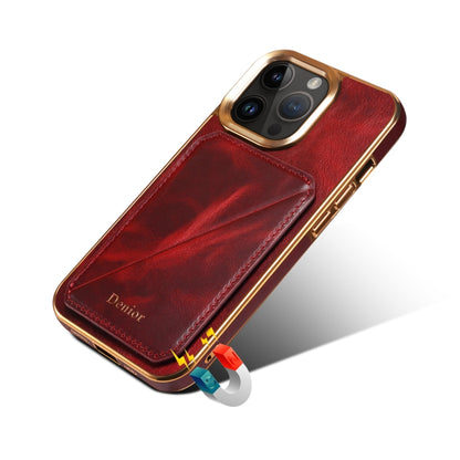 For iPhone 15 Plus Denior Oil Wax Leather Electroplating Card Slot Holder Phone Case(Red) - iPhone 15 Plus Cases by Denior | Online Shopping UK | buy2fix