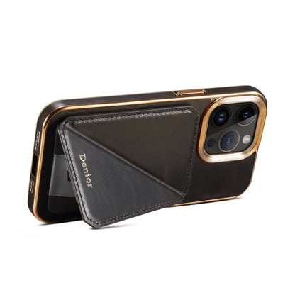 For iPhone 15 Denior Oil Wax Leather Electroplating Card Slot Holder Phone Case(Black) - iPhone 15 Cases by Denior | Online Shopping UK | buy2fix