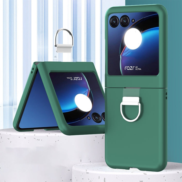 For Motorola Razr 40 Ultra Skin Feel PC Foldable Phone Case with Ring(Dark Green) by buy2fix