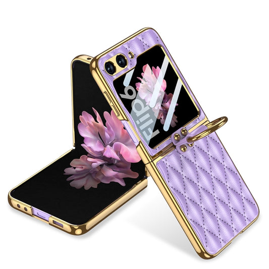 For Samsung Galaxy Z Flip6/7 FE GKK Integrated Plating Diamond Texture PU Phone Case with Ring(Purple) by GKK