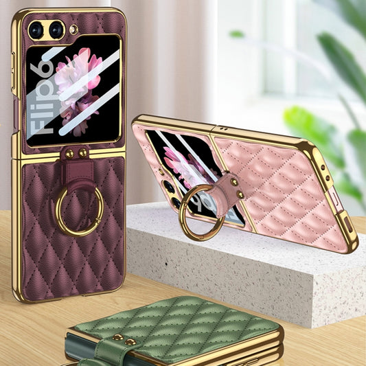 For Samsung Galaxy Z Flip6/7 FE GKK Integrated Plating Diamond Texture PU Phone Case with Ring(Purple) by GKK