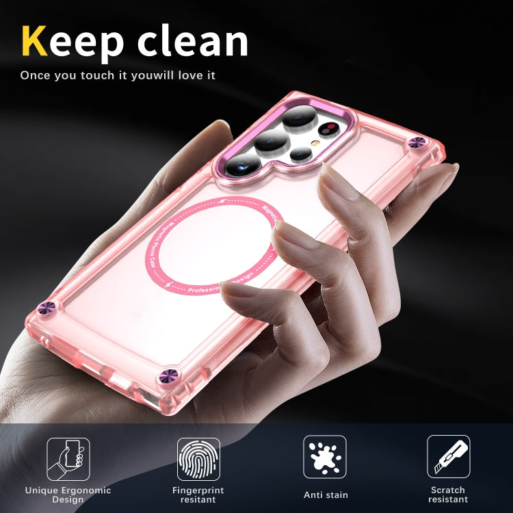 For Samsung Galaxy S25 Ultra 5G Skin Feel TPU + PC MagSafe Magnetic Phone Case(Transparent Pink) - Galaxy S25 Ultra 5G Cases by buy2fix | Online Shopping UK | buy2fix